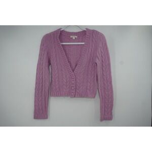 For Love & Lemons Sweater Womens Small Purple Cropped Cable Knit Button Cardigan